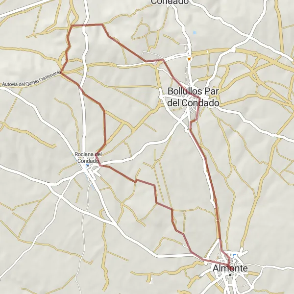 Map miniature of "Explore the Gravel Paths" cycling inspiration in Andalucía, Spain. Generated by Tarmacs.app cycling route planner