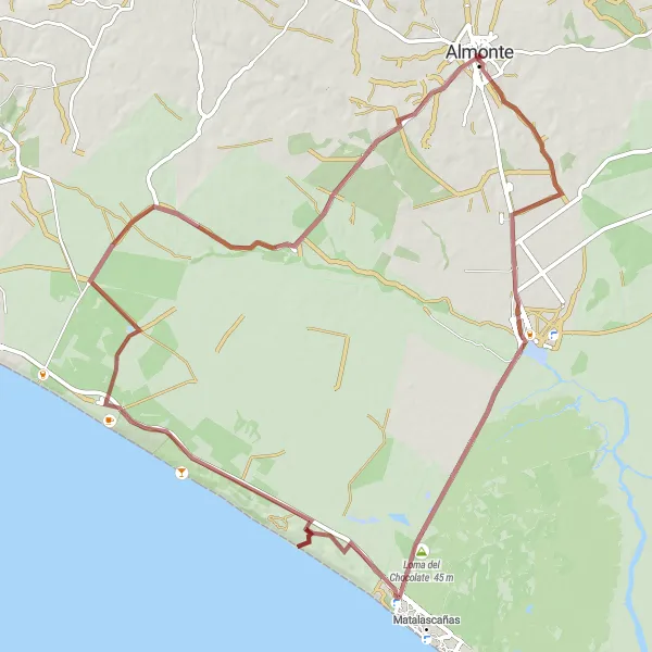 Miniatura della mappa di ispirazione al ciclismo "Tracciato Gravel della Loma del Chocolate" nella regione di Andalucía, Spain. Generata da Tarmacs.app, pianificatore di rotte ciclistiche