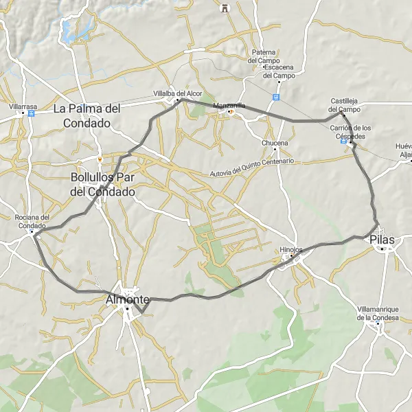 Map miniature of "The Vineyard Loop" cycling inspiration in Andalucía, Spain. Generated by Tarmacs.app cycling route planner