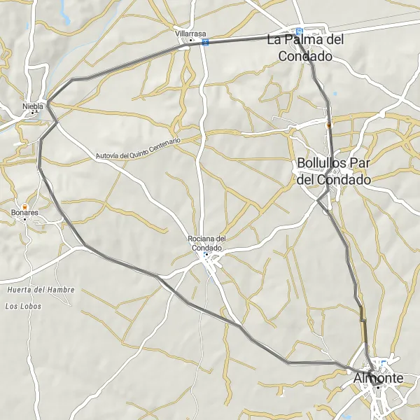 Map miniature of "Historical Road Ride" cycling inspiration in Andalucía, Spain. Generated by Tarmacs.app cycling route planner