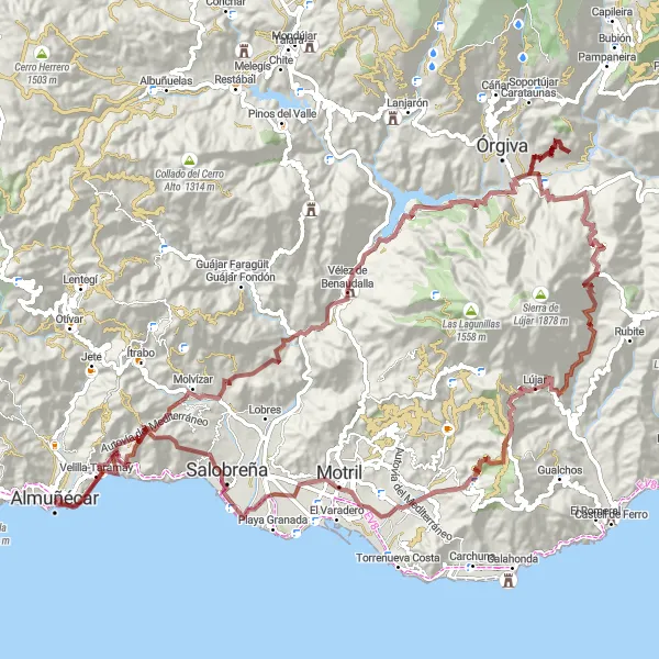 Miniatuurkaart van de fietsinspiratie "Gravelroute langs kastelen en dorpen" in Andalucía, Spain. Gemaakt door de Tarmacs.app fietsrouteplanner