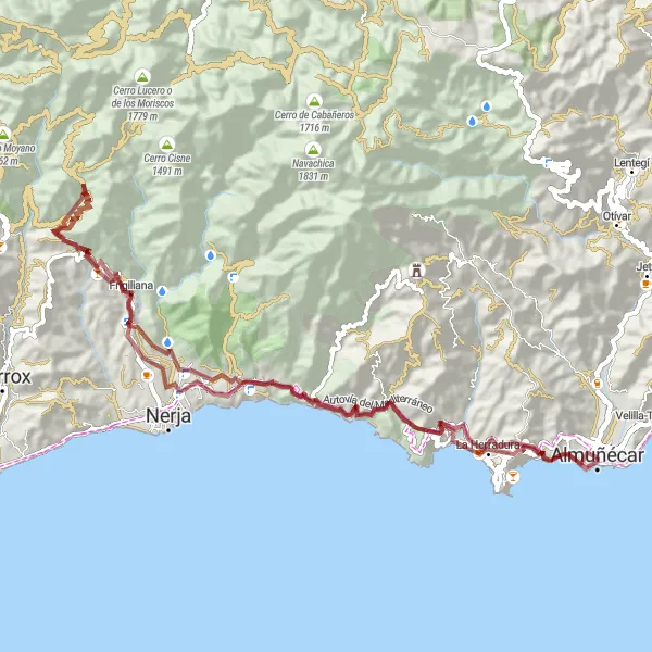 Miniaturní mapa "Okružní trasa kolem Almuñécaru" inspirace pro cyklisty v oblasti Andalucía, Spain. Vytvořeno pomocí plánovače tras Tarmacs.app