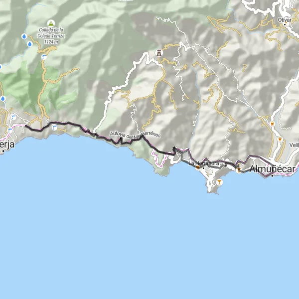 Karten-Miniaturansicht der Radinspiration "Kurze Routenführung entlang der Küste" in Andalucía, Spain. Erstellt vom Tarmacs.app-Routenplaner für Radtouren