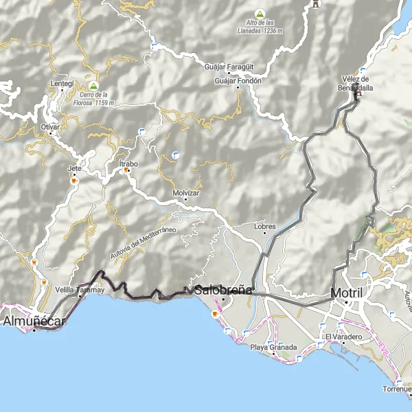 Miniaturní mapa "Cyklistická cesta po silnici kolem Almuñécaru" inspirace pro cyklisty v oblasti Andalucía, Spain. Vytvořeno pomocí plánovače tras Tarmacs.app