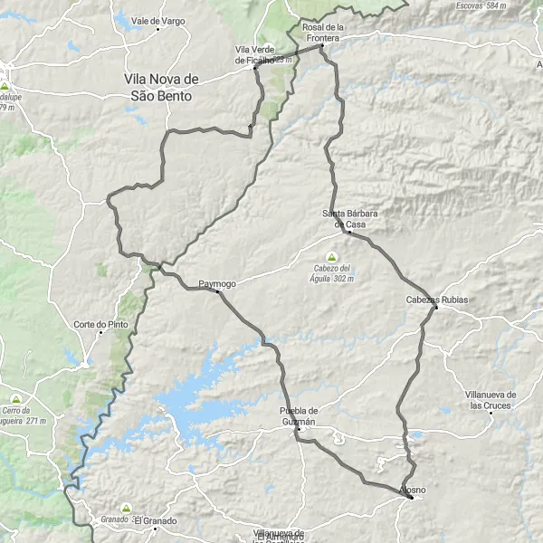 Miniatura mapy "Trasa przez Puebla de Guzmán i Rosal de la Frontera" - trasy rowerowej w Andalucía, Spain. Wygenerowane przez planer tras rowerowych Tarmacs.app