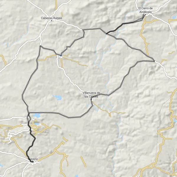 Miniatura mapy "Trasa przez El Cerro de Andévalo i Tharsis" - trasy rowerowej w Andalucía, Spain. Wygenerowane przez planer tras rowerowych Tarmacs.app