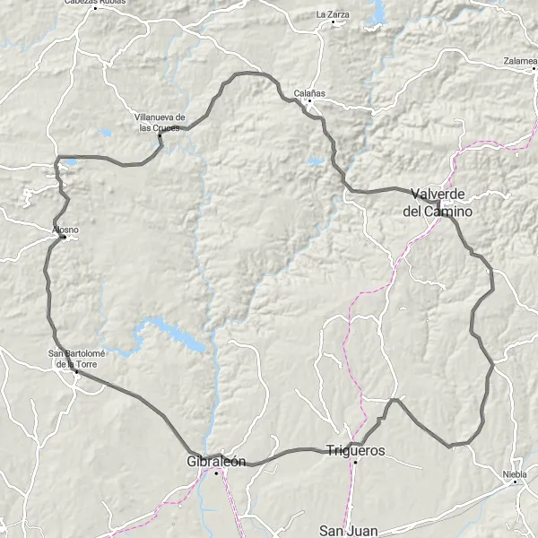 Miniatura mapy "Trasa przez Tharsis i Beas" - trasy rowerowej w Andalucía, Spain. Wygenerowane przez planer tras rowerowych Tarmacs.app