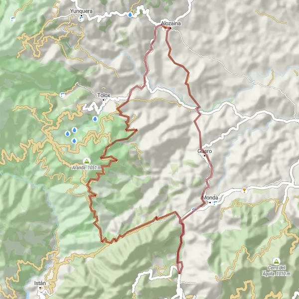 Miniatua del mapa de inspiración ciclista "Ruta de Guaro y Cerro del Pescador" en Andalucía, Spain. Generado por Tarmacs.app planificador de rutas ciclistas