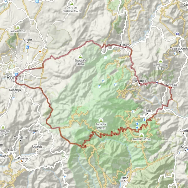 Miniatua del mapa de inspiración ciclista "Aventura en Grava a Yunquera" en Andalucía, Spain. Generado por Tarmacs.app planificador de rutas ciclistas