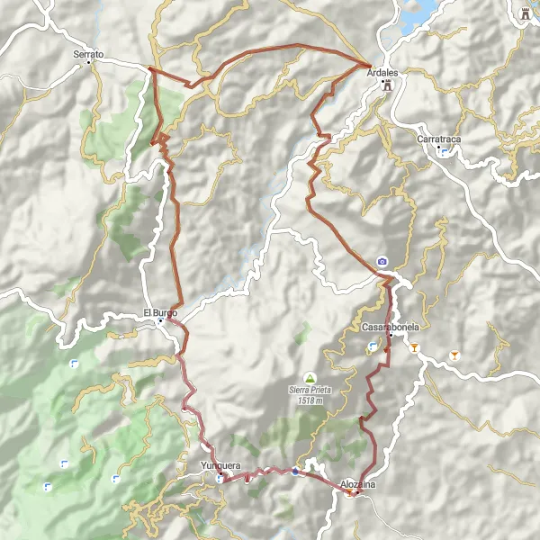 Miniatua del mapa de inspiración ciclista "Ruta de Grava a Ardales y Casarabonela" en Andalucía, Spain. Generado por Tarmacs.app planificador de rutas ciclistas