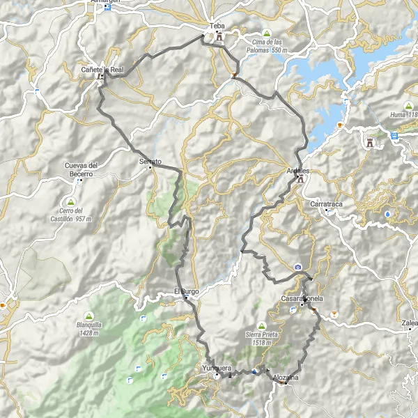 Miniature de la carte de l'inspiration cycliste "Parcours Épique à travers les Montagnes" dans la Andalucía, Spain. Générée par le planificateur d'itinéraire cycliste Tarmacs.app