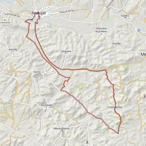 Miniatura mapy "Trasa historyczna do Fuerte del Rey" - trasy rowerowej w Andalucía, Spain. Wygenerowane przez planer tras rowerowych Tarmacs.app
