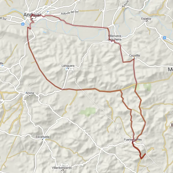 Miniatura mapy "Przejażdżka do Villanueva de la Reina" - trasy rowerowej w Andalucía, Spain. Wygenerowane przez planer tras rowerowych Tarmacs.app