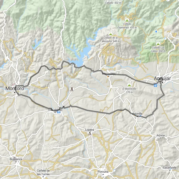 Miniatura mapy "Trasa z Andújar do rincón cordobés" - trasy rowerowej w Andalucía, Spain. Wygenerowane przez planer tras rowerowych Tarmacs.app