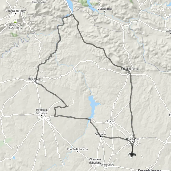 Miniatura mapy "Trasa rowerowa szosowa z Añora" - trasy rowerowej w Andalucía, Spain. Wygenerowane przez planer tras rowerowych Tarmacs.app