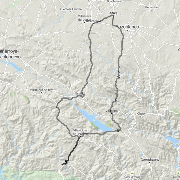 Miniatuurkaart van de fietsinspiratie "Espiels Hoogtepunten: Añora naar Alcaracejos" in Andalucía, Spain. Gemaakt door de Tarmacs.app fietsrouteplanner