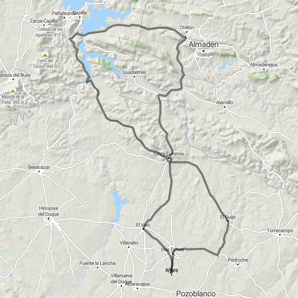 Miniaturní mapa "Cesta kolem Añora a okolí" inspirace pro cyklisty v oblasti Andalucía, Spain. Vytvořeno pomocí plánovače tras Tarmacs.app