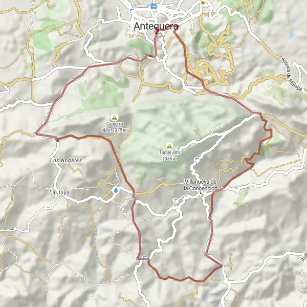 Map miniature of "Antequera Gravel Adventure" cycling inspiration in Andalucía, Spain. Generated by Tarmacs.app cycling route planner