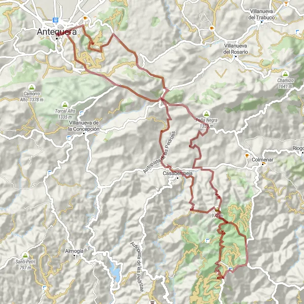 Miniature de la carte de l'inspiration cycliste "Aventure en terrain accidenté" dans la Andalucía, Spain. Générée par le planificateur d'itinéraire cycliste Tarmacs.app