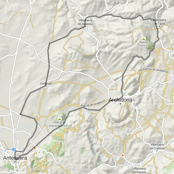 Miniaturní mapa "Silniční okruh kolem Peña de los Enamorados" inspirace pro cyklisty v oblasti Andalucía, Spain. Vytvořeno pomocí plánovače tras Tarmacs.app