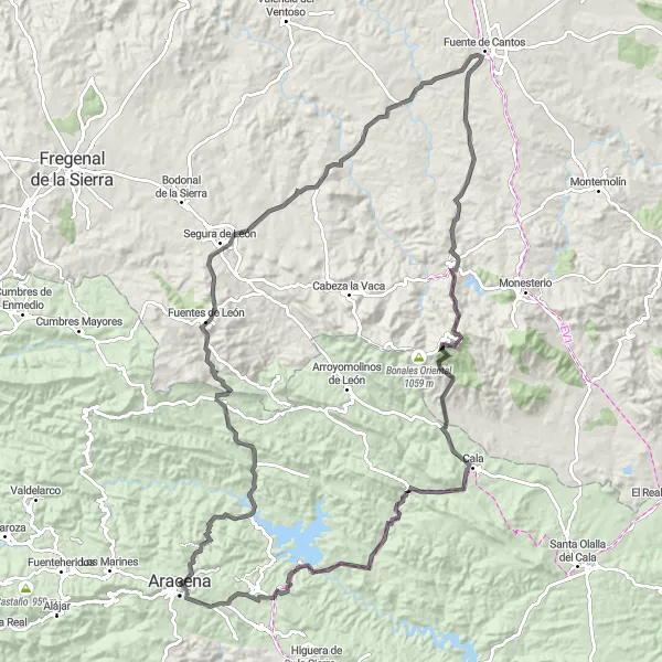 Miniaturní mapa "Andaluská krajina: Cañaveral de León" inspirace pro cyklisty v oblasti Andalucía, Spain. Vytvořeno pomocí plánovače tras Tarmacs.app