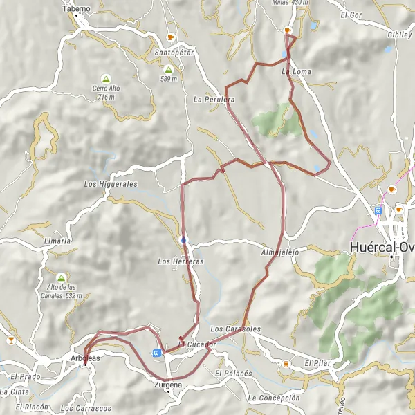 Map miniature of "Arboleas to La Alfoquia Gravel Ride" cycling inspiration in Andalucía, Spain. Generated by Tarmacs.app cycling route planner
