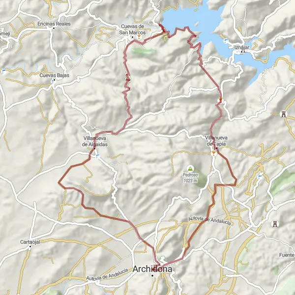 Map miniature of "Exploring Archidona" cycling inspiration in Andalucía, Spain. Generated by Tarmacs.app cycling route planner