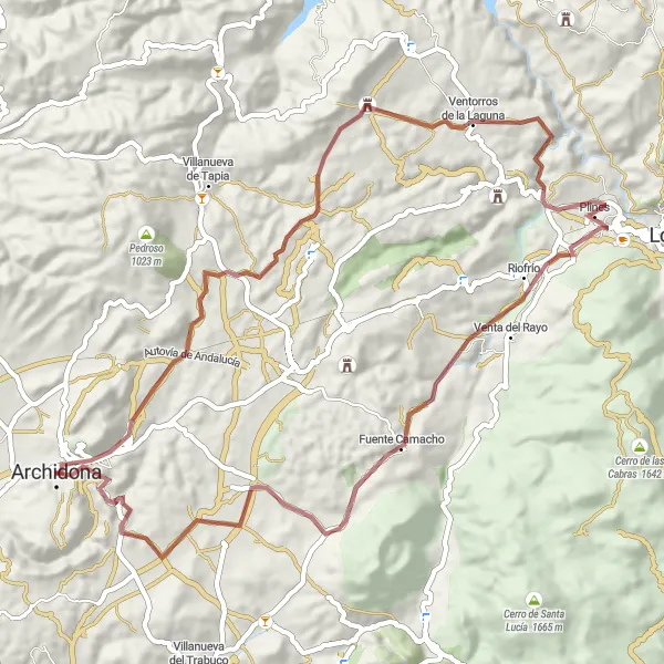 Miniatuurkaart van de fietsinspiratie "Scenic Gravelroute in de buurt van Archidona" in Andalucía, Spain. Gemaakt door de Tarmacs.app fietsrouteplanner