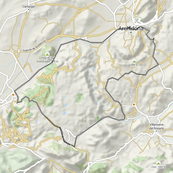 Miniatuurkaart van de fietsinspiratie "Cultuur en natuur: fietstocht van Archidona naar Peña de los Enamorados" in Andalucía, Spain. Gemaakt door de Tarmacs.app fietsrouteplanner