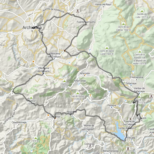 Miniaturní mapa "Náročná silniční trasa s výhledem na Puerta de Zafarraya" inspirace pro cyklisty v oblasti Andalucía, Spain. Vytvořeno pomocí plánovače tras Tarmacs.app