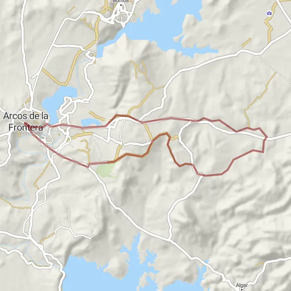 Map miniature of "Gravel Circuit to Balcón de Arcos and Palacio Conde del Águila" cycling inspiration in Andalucía, Spain. Generated by Tarmacs.app cycling route planner