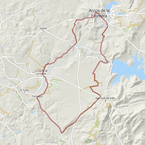 Miniaturní mapa "Gravelová dobrodružství" inspirace pro cyklisty v oblasti Andalucía, Spain. Vytvořeno pomocí plánovače tras Tarmacs.app