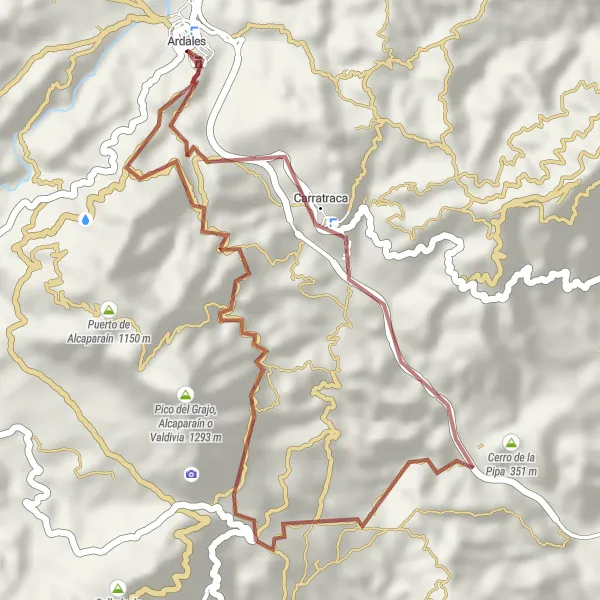 Map miniature of "Ardales Gravel Adventure" cycling inspiration in Andalucía, Spain. Generated by Tarmacs.app cycling route planner