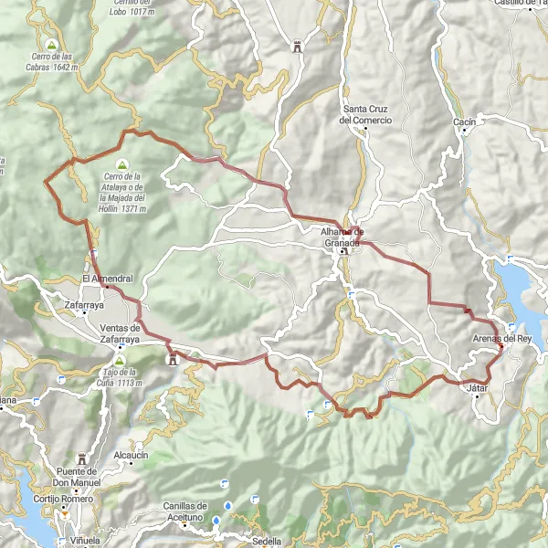 Map miniature of "Arenas del Rey Gravel Adventure" cycling inspiration in Andalucía, Spain. Generated by Tarmacs.app cycling route planner