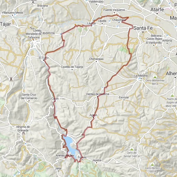 Miniatuurkaart van de fietsinspiratie "Rondrit rond Arenas del Rey langs Pantano de los Bermejales" in Andalucía, Spain. Gemaakt door de Tarmacs.app fietsrouteplanner