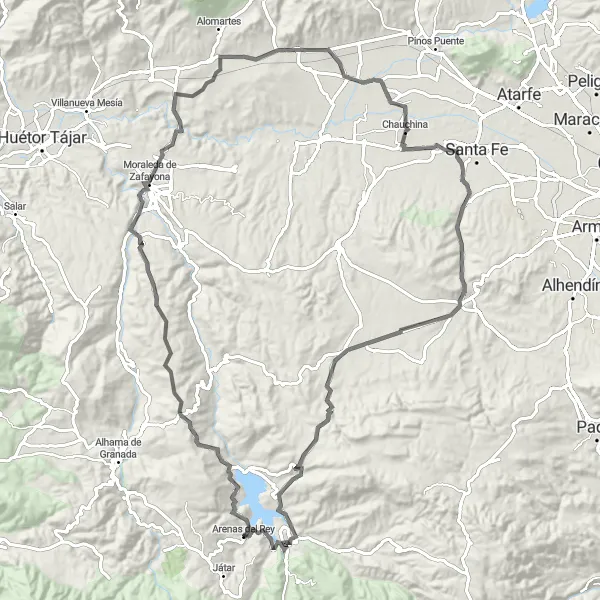 Map miniature of "The Granada Loop" cycling inspiration in Andalucía, Spain. Generated by Tarmacs.app cycling route planner