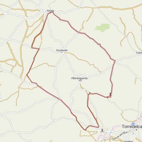 Miniatuurkaart van de fietsinspiratie "Avontuurlijke graveltocht door het Andalusische landschap" in Andalucía, Spain. Gemaakt door de Tarmacs.app fietsrouteplanner