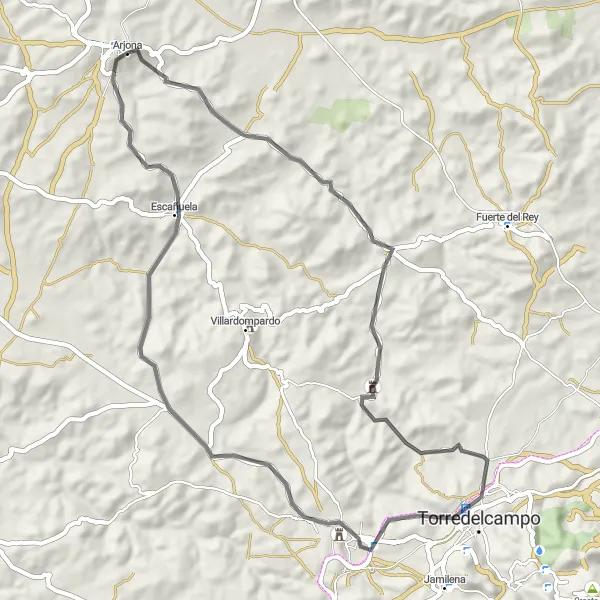 Miniatuurkaart van de fietsinspiratie "Pittoreske Andalusische routes van Arjona" in Andalucía, Spain. Gemaakt door de Tarmacs.app fietsrouteplanner