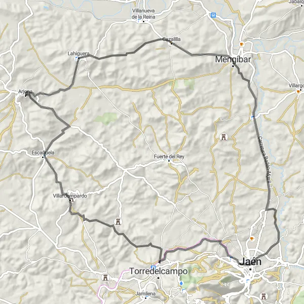 Map miniature of "The Lahiguera Escapade" cycling inspiration in Andalucía, Spain. Generated by Tarmacs.app cycling route planner