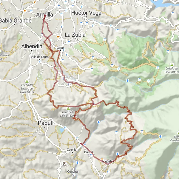 Miniatuurkaart van de fietsinspiratie "Uitdagende 84 km lange gravelroute met 2756 m stijging" in Andalucía, Spain. Gemaakt door de Tarmacs.app fietsrouteplanner