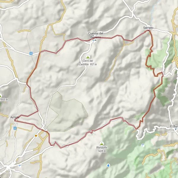 Miniatura mapy "Trasa Gravelowa z Arriate" - trasy rowerowej w Andalucía, Spain. Wygenerowane przez planer tras rowerowych Tarmacs.app