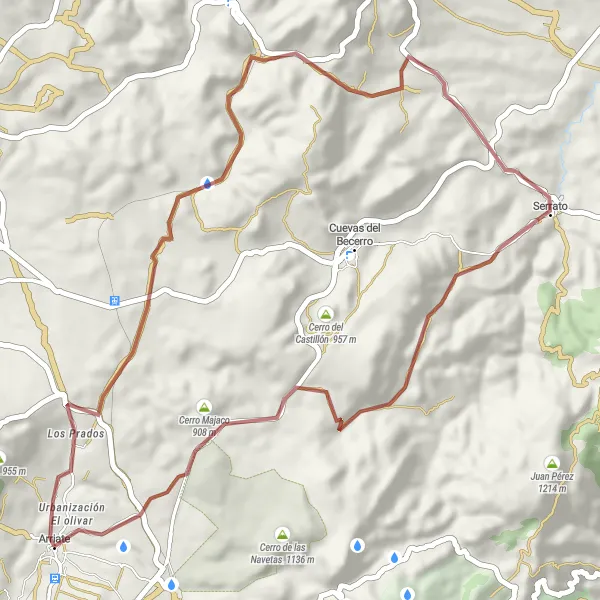 Miniature de la carte de l'inspiration cycliste "Excursion en Gravel à Arriate" dans la Andalucía, Spain. Générée par le planificateur d'itinéraire cycliste Tarmacs.app