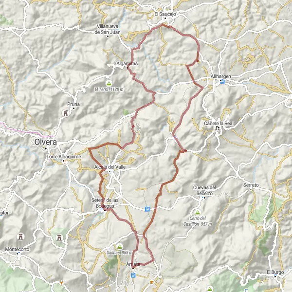 Map miniature of "Gravel Adventure through Natural Landscapes" cycling inspiration in Andalucía, Spain. Generated by Tarmacs.app cycling route planner