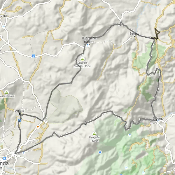 Miniatuurkaart van de fietsinspiratie "Uitdagende road route door de bergen van Andalusië" in Andalucía, Spain. Gemaakt door de Tarmacs.app fietsrouteplanner