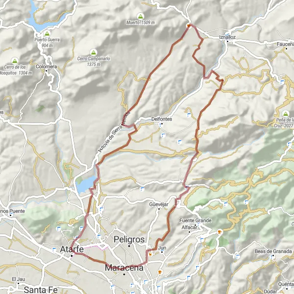 Miniatura mapy "Szlak gravelowy wokół Atarfe" - trasy rowerowej w Andalucía, Spain. Wygenerowane przez planer tras rowerowych Tarmacs.app