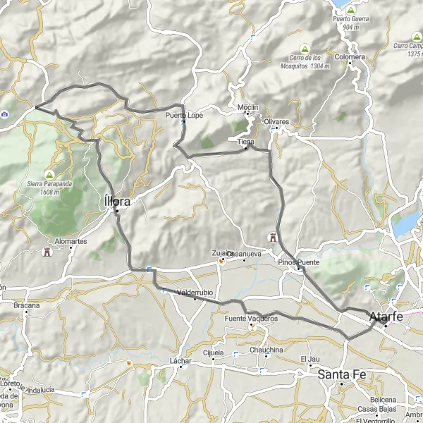 Map miniature of "Discover Íllora" cycling inspiration in Andalucía, Spain. Generated by Tarmacs.app cycling route planner