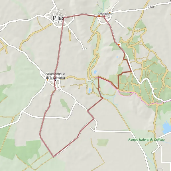 Karten-Miniaturansicht der Radinspiration "Abenteuerliche Gravel-Tour" in Andalucía, Spain. Erstellt vom Tarmacs.app-Routenplaner für Radtouren