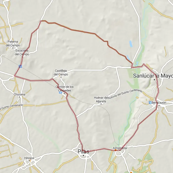 Miniature de la carte de l'inspiration cycliste "Tour de la Campagne Andalouse" dans la Andalucía, Spain. Générée par le planificateur d'itinéraire cycliste Tarmacs.app