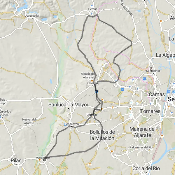 Miniature de la carte de l'inspiration cycliste "Route des Villages Andalous" dans la Andalucía, Spain. Générée par le planificateur d'itinéraire cycliste Tarmacs.app