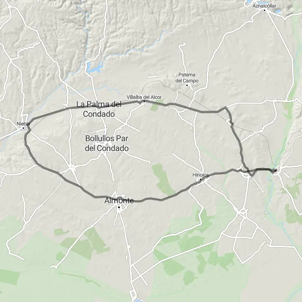 Map miniature of "Road Cycling Adventure" cycling inspiration in Andalucía, Spain. Generated by Tarmacs.app cycling route planner